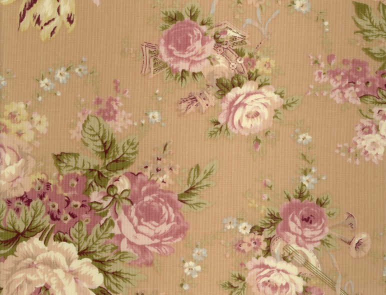 Yuwa Gorgeous 1940's Wallpaper stripe Fabric Pink Roses 